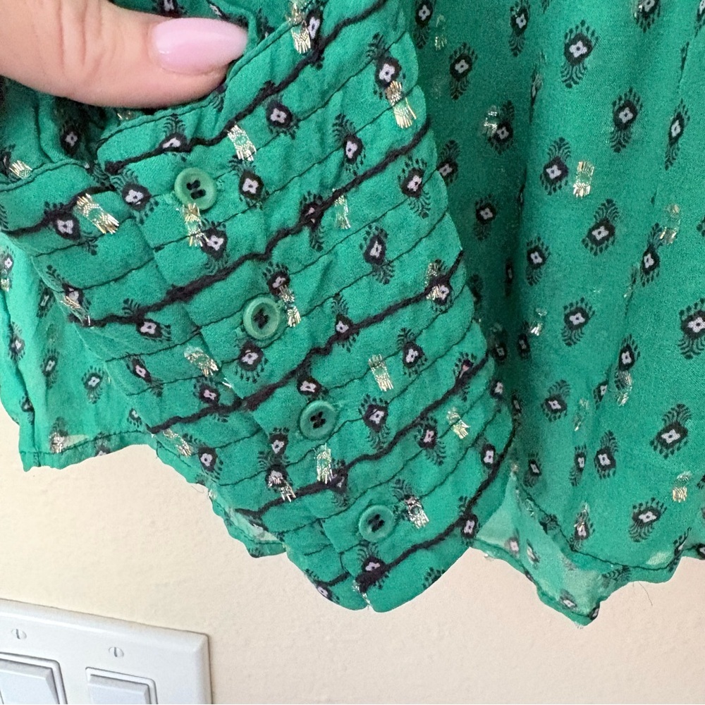 ba&sh Cabri Twisted Neck Green Semi Sheer Top Blouse SZ 0 US 4 - Picture 5 of 10